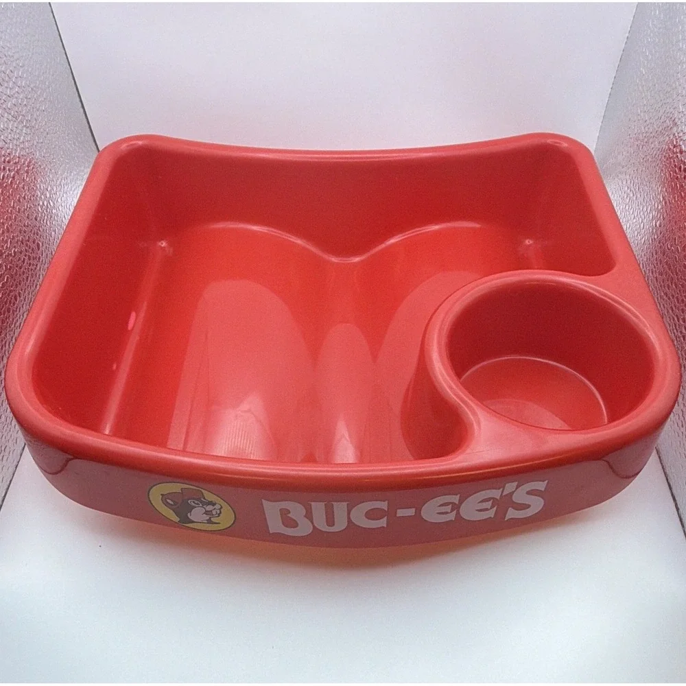 Barely Used Buc-ee's Red Plastic Cafeteria Tray 3-Compartment w Cup Holder